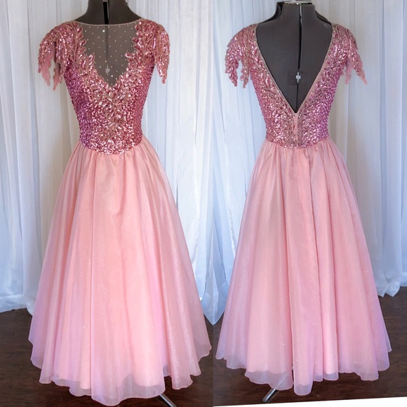 Mike Benet Dresses & Skirts - Mike Benet Vintage Pink Illusion Sequin Ball Gown